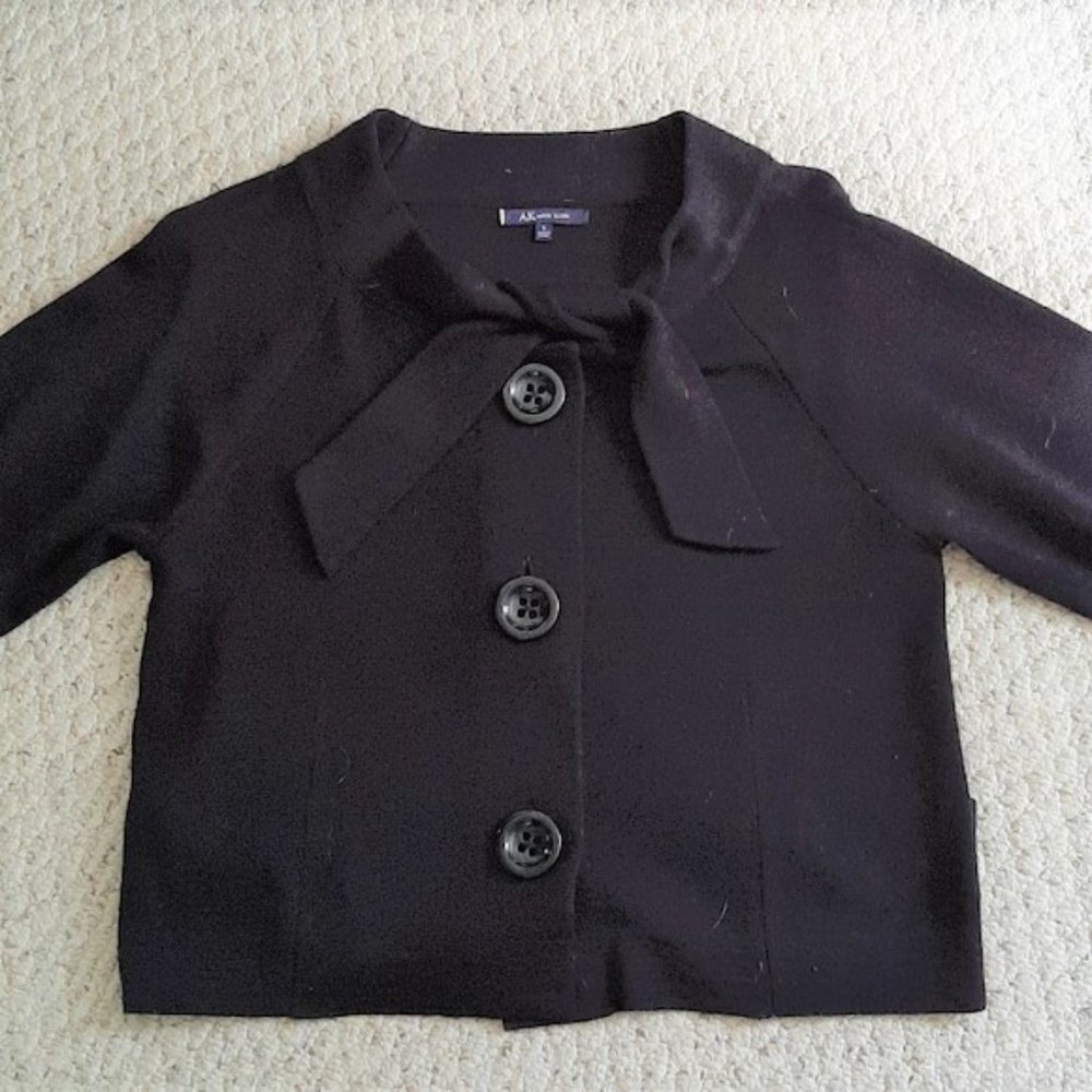 Anne Klein Tie Neck Black Wool Sweater